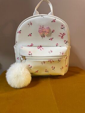 White Floral Mini Backpack with Pink Accents